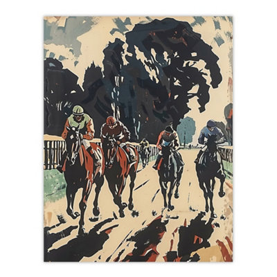 Artery8 Unframed Wall Art Horse Racing Scene Modern Artwork Jockeys Bold12X16 Inch from B&Q