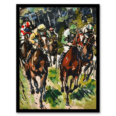 Artery8 Framed Wall Art Jockeys In Horse Racing Scene Modernist Painting Print12X16 Inch from B&Q