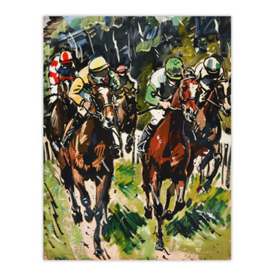 Artery8 Unframed Wall Art Jockeys In Horse Racing Scene Modernist Painting12X16 Inch from B&Q