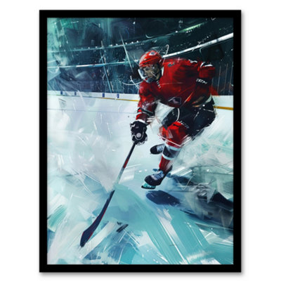 Artery8 Ice Hockey Player In Game Oil Painting Stadium Wall Art PrintA4 Size from B&Q