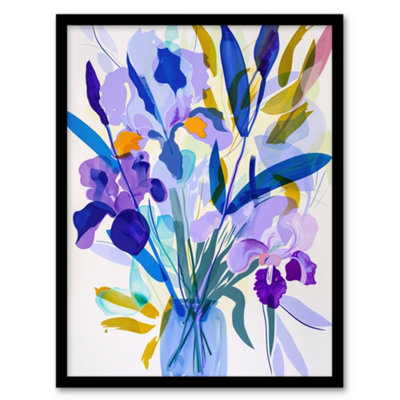 Artery8 Framed Wall Art Iris Flower Bouquet In Vase Contemporary Painting Print12X16 Inch from B&Q