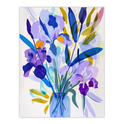 Artery8 Unframed Wall Art Iris Flower Bouquet In Vase Contemporary Painting12X16 Inch from B&Q