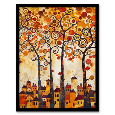 Artery8 Framed Wall Art Tangerine Trees Town Painting Autumnal Colours Print12X16 Inch from B&Q