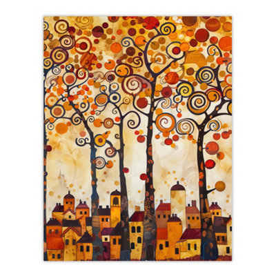 Artery8 Unframed Wall Art Tangerine Trees Town Painting Autumnal Colours12X16 Inch from B&Q