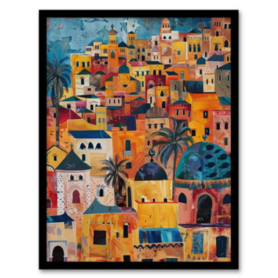 Artery8 Moroccan Cityscape Artwork Colourful Exotic Ochre Wall Art PrintA4 Size from B&Q