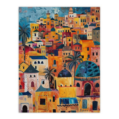Artery8 Unframed Wall Art Moroccan Cityscape Artwork Colourful Exotic Ochre12X16 Inch from B&Q