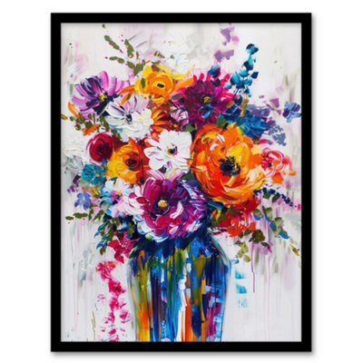 Artery8 Framed Wall Art Multicoloured Flower Bouquet In Vase Oil Painting Print12X16 Inch from B&Q