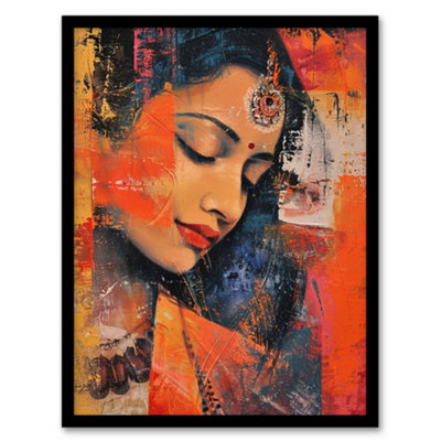 Artery8 Young Indian Woman Portrait Modern Artwork Beauty Wall Art PrintA4 Size from B&Q