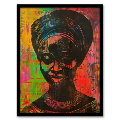 Artery8 Framed Wall Art Colourful West African Woman Modern Art Print12X16 Inch from B&Q