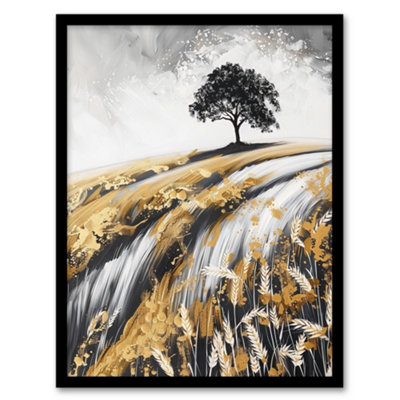 Artery8 Framed Wall Art Tree In Golden Field Of Wheat Painting Landscape Print12X16 Inch from B&Q