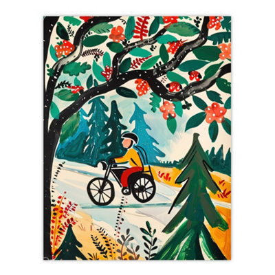 Artery8 Unframed Wall Art Man On Bike Mountains Simple Painting Colourful12X16 Inch