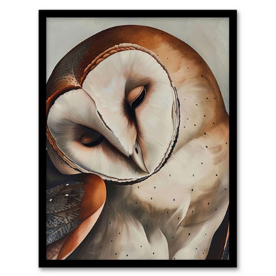 Artery8 Framed Wall Art Peaceful Owl Portrait Calm Magical Bird Animal Print12X16 Inch from B&Q