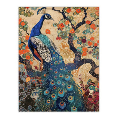 Artery8 Unframed Wall Art Peacock In Tree With Wildflowers Artwork Detailed12X16 Inch from B&Q
