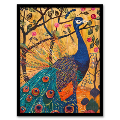 Artery8 Framed Wall Art Exotic Peacock In Tree With Roses Art Print12X16 Inch from B&Q