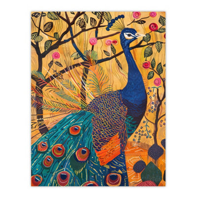 Artery8 Unframed Wall Art Exotic Peacock In Tree With Roses Artwork12X16 Inch from B&Q