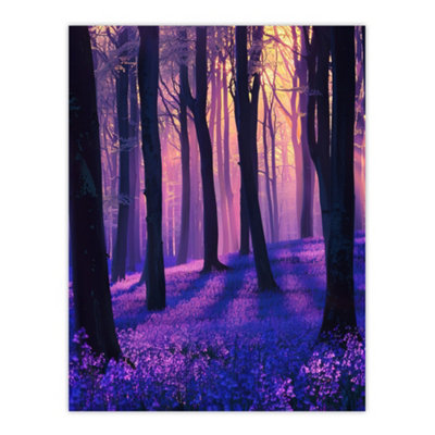 Artery8 Unframed Wall Art Realistic Purple Bluebell Forest Artwork Dawn Sun12X16 Inch from B&Q