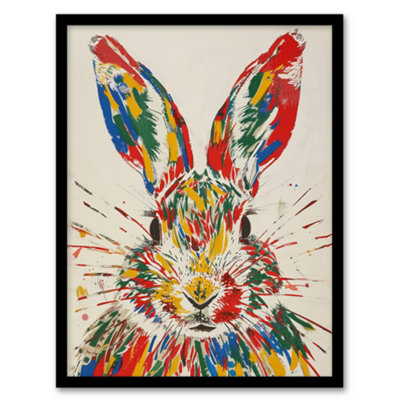 Artery8 Framed Wall Art Colourful Rabbit Portrait Bright Fun Cute Spring Print12X16 Inch from B&Q