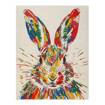 Artery8 Unframed Wall Art Colourful Rabbit Portrait Bright Fun Cute Spring12X16 Inch