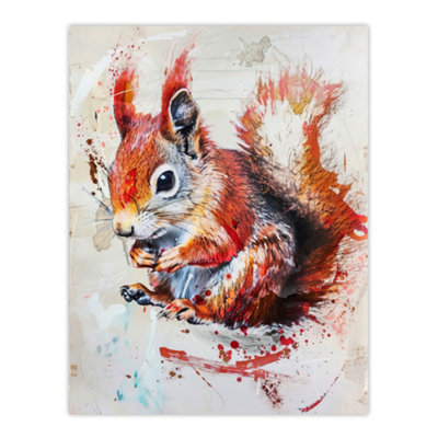 B&Q -  Unframed Wall Art Red Squirrel Painting Cute Woodland Animal Nature12X16 Inch