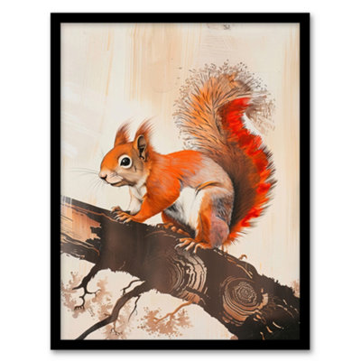 Artery8 Red Squirrel On Tree Branch Painting Drawing Wall Art PrintA4 Size from B&Q