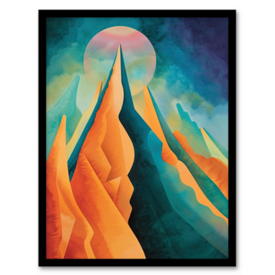 Artery8 Framed Wall Art Sci-Fi Mountain Summit By Moon Painting Galaxy Print12X16 Inch from B&Q