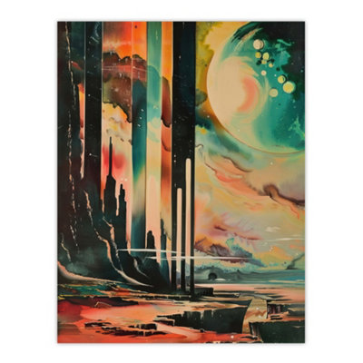 Artery8 Unframed Wall Art Retro Sci-Fi Cliff By Moon Artwork Galaxy Fantasy12X16 Inch from B&Q