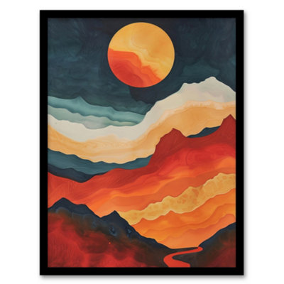 B&Q -  Framed Wall Art Sunset Over Mountain Canyon Artwork Landscape Print12X16 Inch