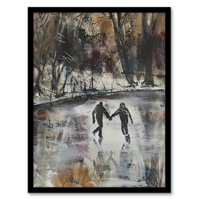 Artery8 Skaters On Frozen Lake Artwork Winter Dark Ice Wall Art PrintA4 Size from B&Q