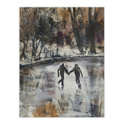 Artery8 Unframed Wall Art Skaters On Frozen Lake Artwork Winter Dark Ice12X16 Inch from B&Q
