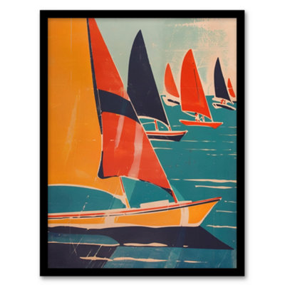 Artery8 Retro Sailboats At Sea Artwork Nautical Fun Wall Art PrintA4 Size from B&Q