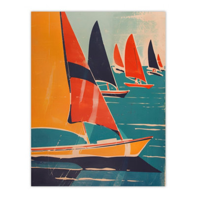 Artery8 Unframed Wall Art Retro Sailboats At Sea Artwork Nautical Fun12X16 Inch from B&Q
