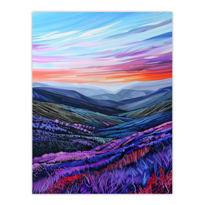 Artery8 Unframed Wall Art Scottish Heather Fields Artwork Purple Hills12X16 Inch from B&Q