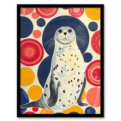 Artery8 Framed Wall Art Seal Standing Portrait Colourful Circles Fun Cute Print12X16 Inch from B&Q