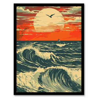 Artery8 Ocean Waves At Sunset Painting Seascape Bird Wall Art PrintA4 Size from B&Q