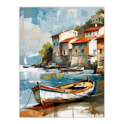Artery8 Unframed Wall Art Fishing Village Painting Boats Coastal Summer12X16 Inch from B&Q