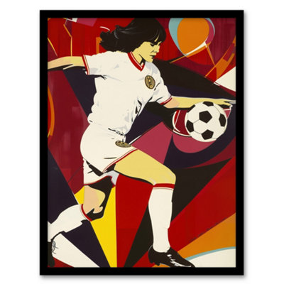 Artery8 Female Footballer In Motion Artwork Red Powerful Wall Art PrintA4 Size from B&Q