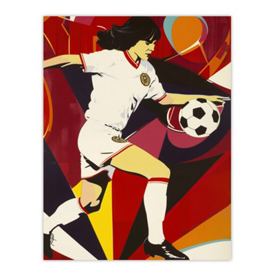 Artery8 Unframed Wall Art Female Footballer In Motion Artwork Red Powerful12X16 Inch from B&Q