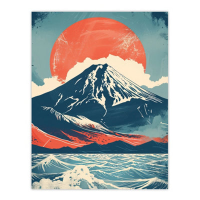 Artery8 Unframed Wall Art Mount Fuji Sun Japanese Bold Artwork Blue Orange12X16 Inch from B&Q