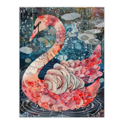 Artery8 Unframed Wall Art Abstract Pink Flower Swan Artwork Enchanted Lake12X16 Inch from B&Q
