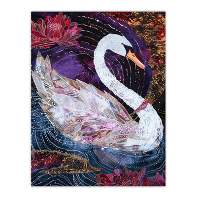 Artery8 Unframed Wall Art Magical Swan Artwork Enchanted Purple Pink12X16 Inch from B&Q