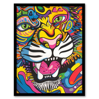 Artery8 Colourful Arty Tiger Portrait Fun Bold Hippy Wall Art PrintA4 Size from B&Q