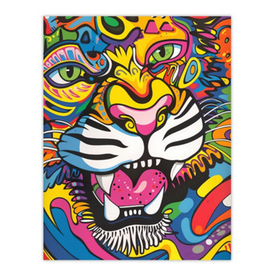 Artery8 Unframed Wall Art Colourful Arty Tiger Portrait Fun Bold Hippy12X16 Inch from B&Q