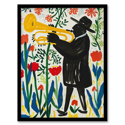 Artery8 Jazz Trombonist In Tulips Painting Fun Colourful Wall Art PrintA4 Size from B&Q
