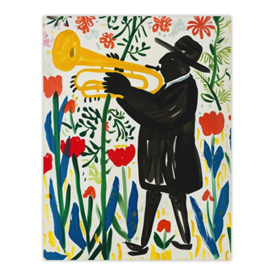 Artery8 Unframed Wall Art Jazz Trombonist In Tulips Painting Fun Colourful12X16 Inch from B&Q