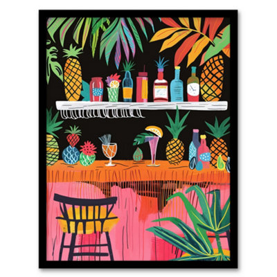 Artery8 Framed Wall Art Tiki Bar Tropical Pineapples Bold Colourful Print12X16 Inch from B&Q