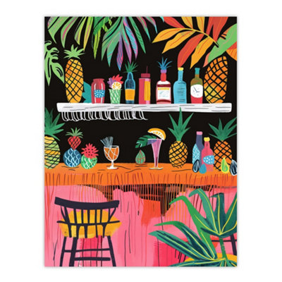 Artery8 Unframed Wall Art Tiki Bar Tropical Pineapples Bold Colourful12X16 Inch from B&Q