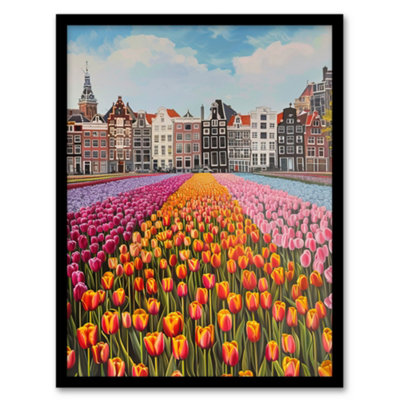 Artery8 Amsterdam Tulip Fields Cityscape Painting Modern Wall Art PrintA4 Size from B&Q