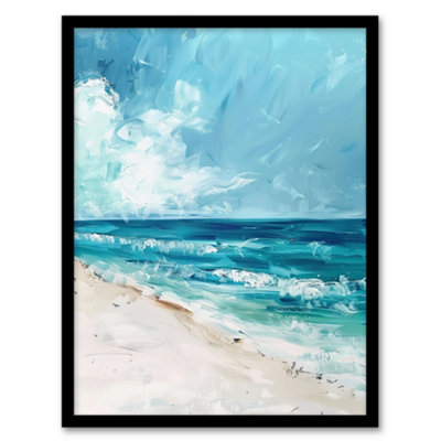 Artery8 Ocean Waves On Sandy White Beach Oil Painting Wall Art PrintA4 Size from B&Q