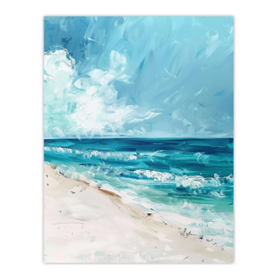 B&Q -  Unframed Wall Art Ocean Waves On Sandy White Beach Painting12X16 Inch