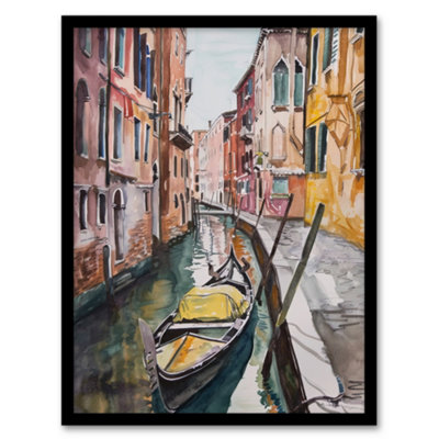 Artery8 Gondola In Venice Canal Watercolour Classic Wall Art PrintA4 Size from B&Q